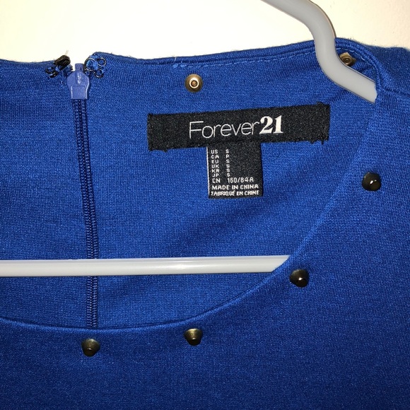 Blue Studded Forever 21 Peplum Top Small - Picture 2 of 8